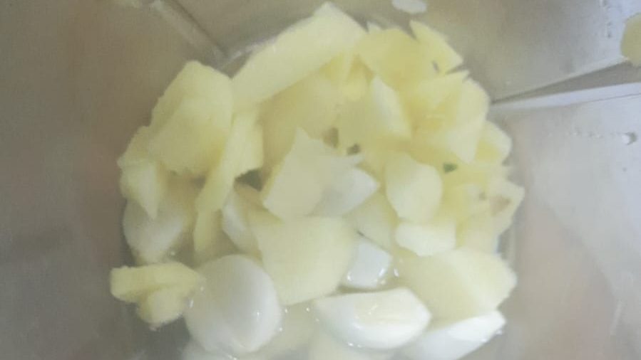 Garlic and ginger in grinder